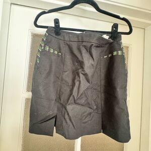 Kenzo Black Mini Skirt with Green Stripe Animal-like Print Detail